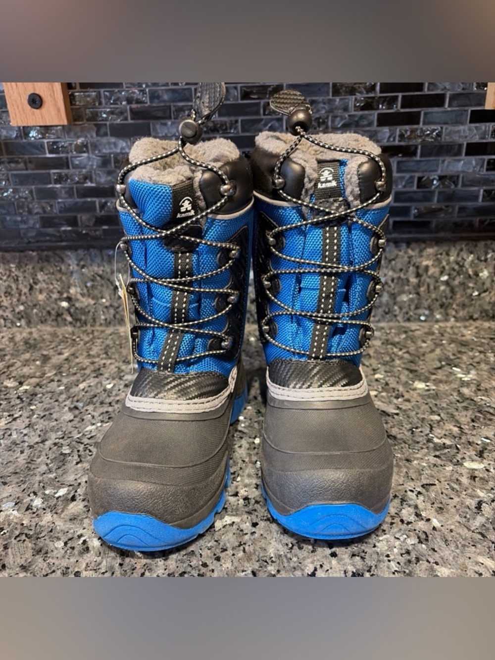 Kamik NWT Kids Size 1 Black Blue Luke 3 Winter Boots Snow Insulated Waterproof - Picture 3 of 8